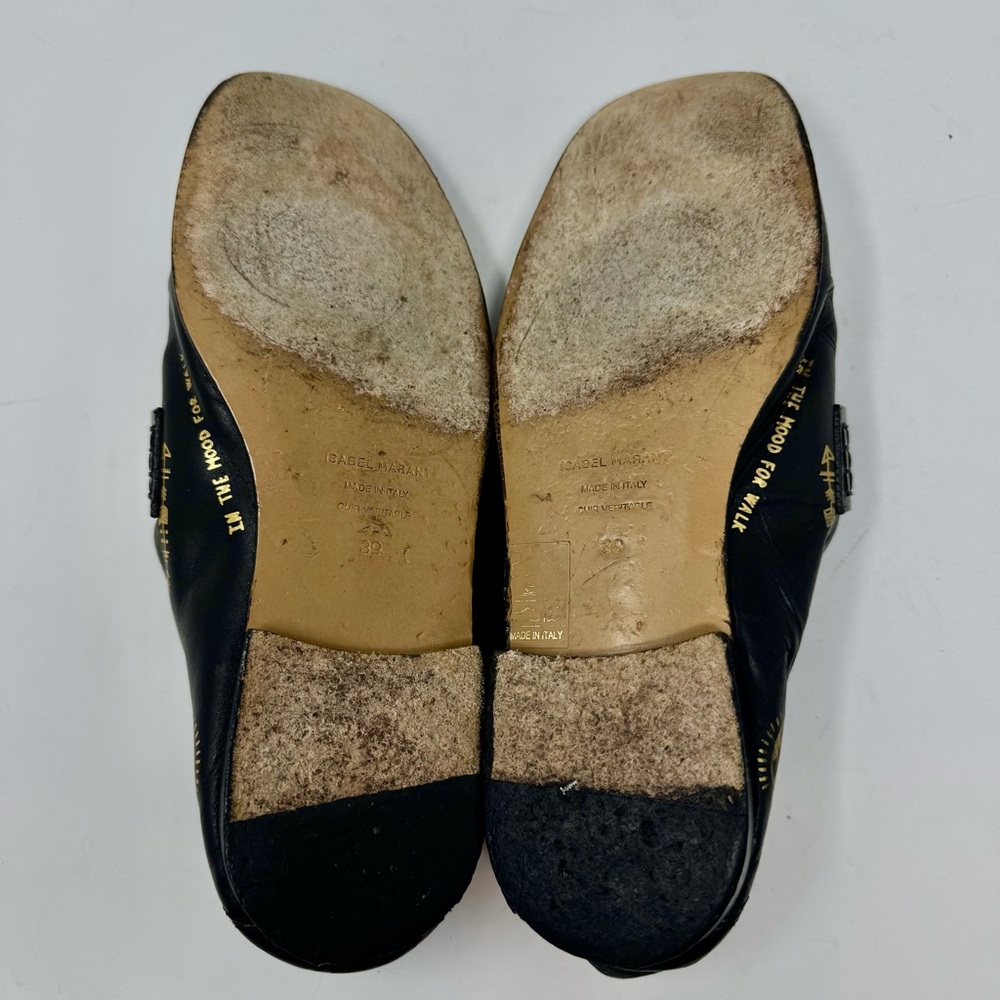 Isabel Marant Printed Stamp Loafer, Size 39, Rare, Black Calf Leather Gold Stamp - Picture 7 of 12